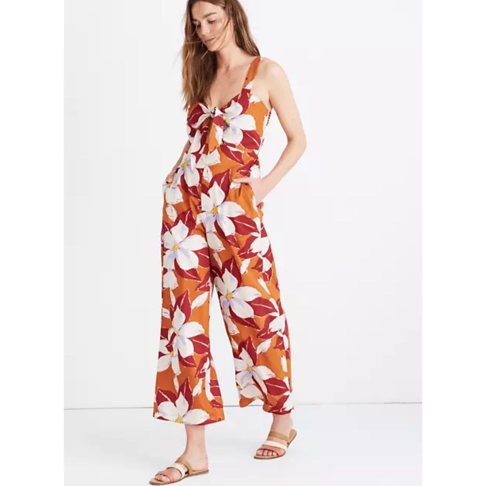 Madewell Island Magnolias Tie-Front Cover-Up Jumpsuit L - Picture 1 of 10